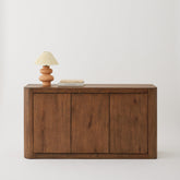Front view of Oslo 3-Door Buffet in aged brown oak finish